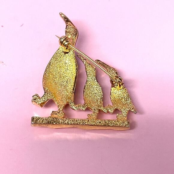 Vintage Enamel Penguin Family Brooch with Rhinestones - Picture 2 of 4
